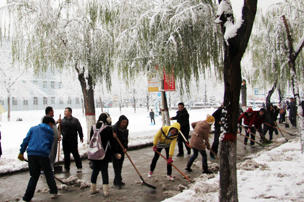 我们学生积极开展义务劳动清扫积雪 我们学生积极开展义务劳动清扫积雪